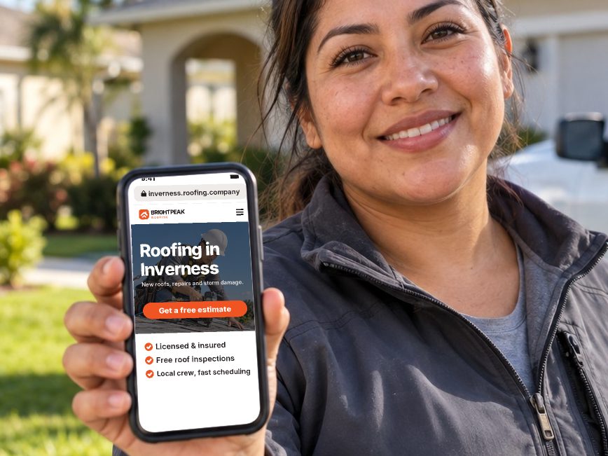 inverness.roofing.company open in a phone browser